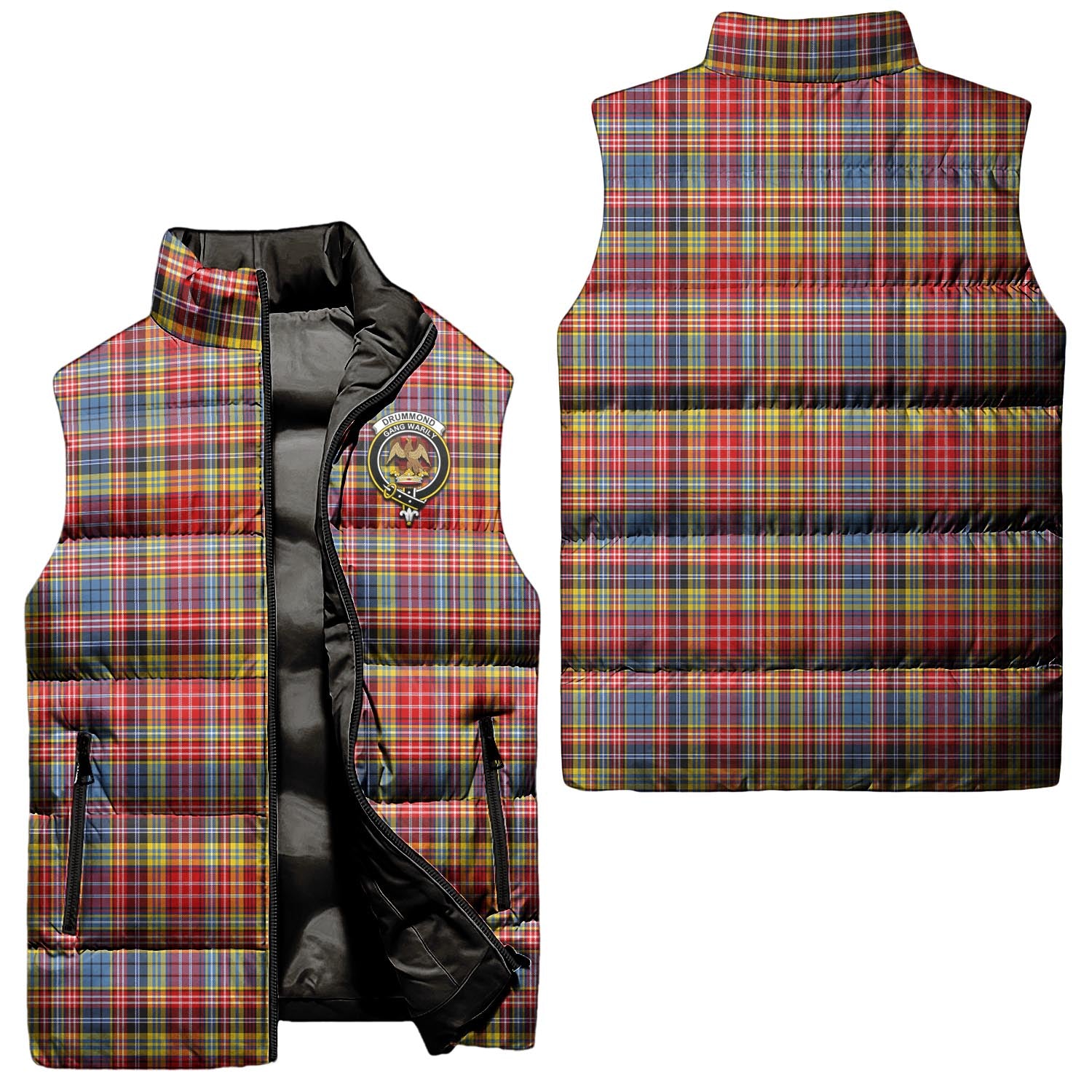 Drummond of Strathallan Modern Tartan Sleeveless Puffer Jacket with Family Crest Unisex - Tartanvibesclothing