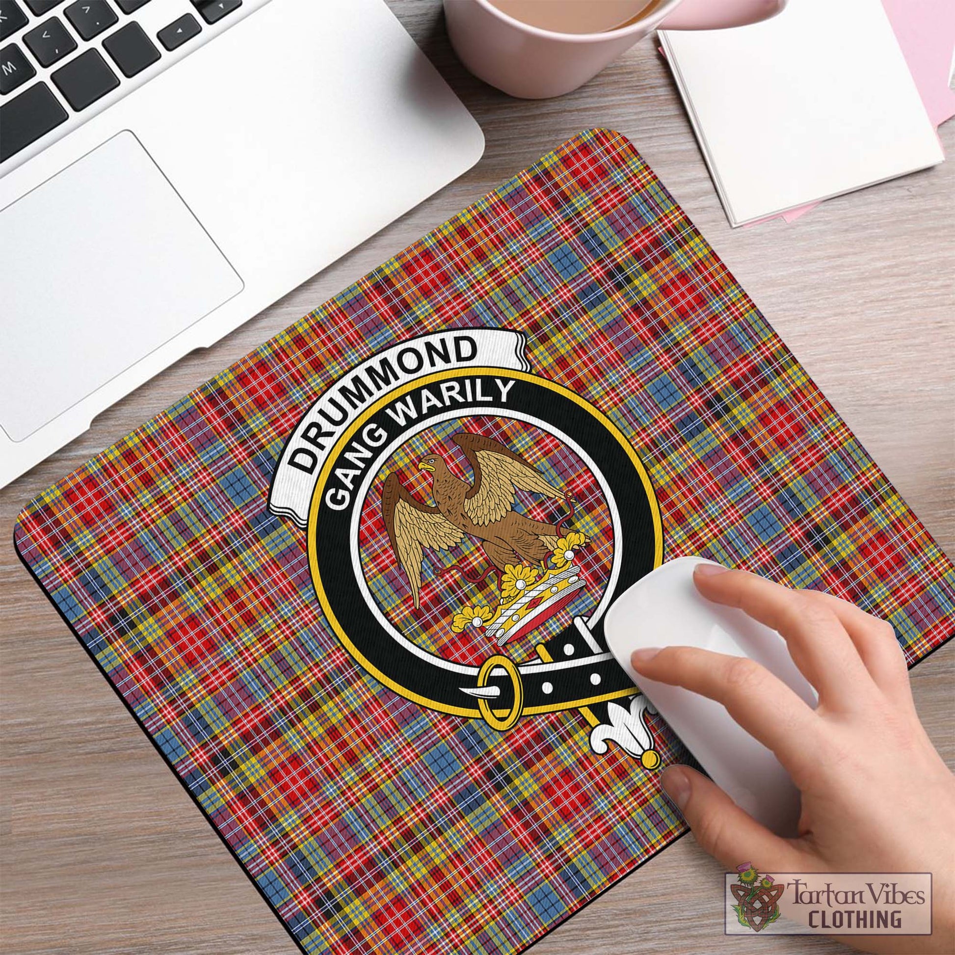 Tartan Vibes Clothing Drummond of Strathallan Modern Tartan Mouse Pad with Family Crest