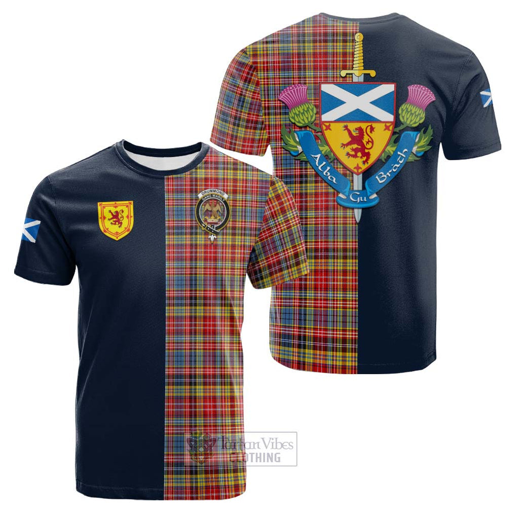 Tartan Vibes Clothing Drummond of Strathallan Modern Tartan Cotton T-shirt with Scottish Lion Royal Arm Half Style