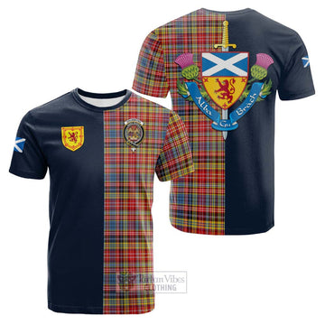 Drummond of Strathallan Modern Tartan Cotton T-shirt Alba with Scottish Lion Royal Arm Half Style