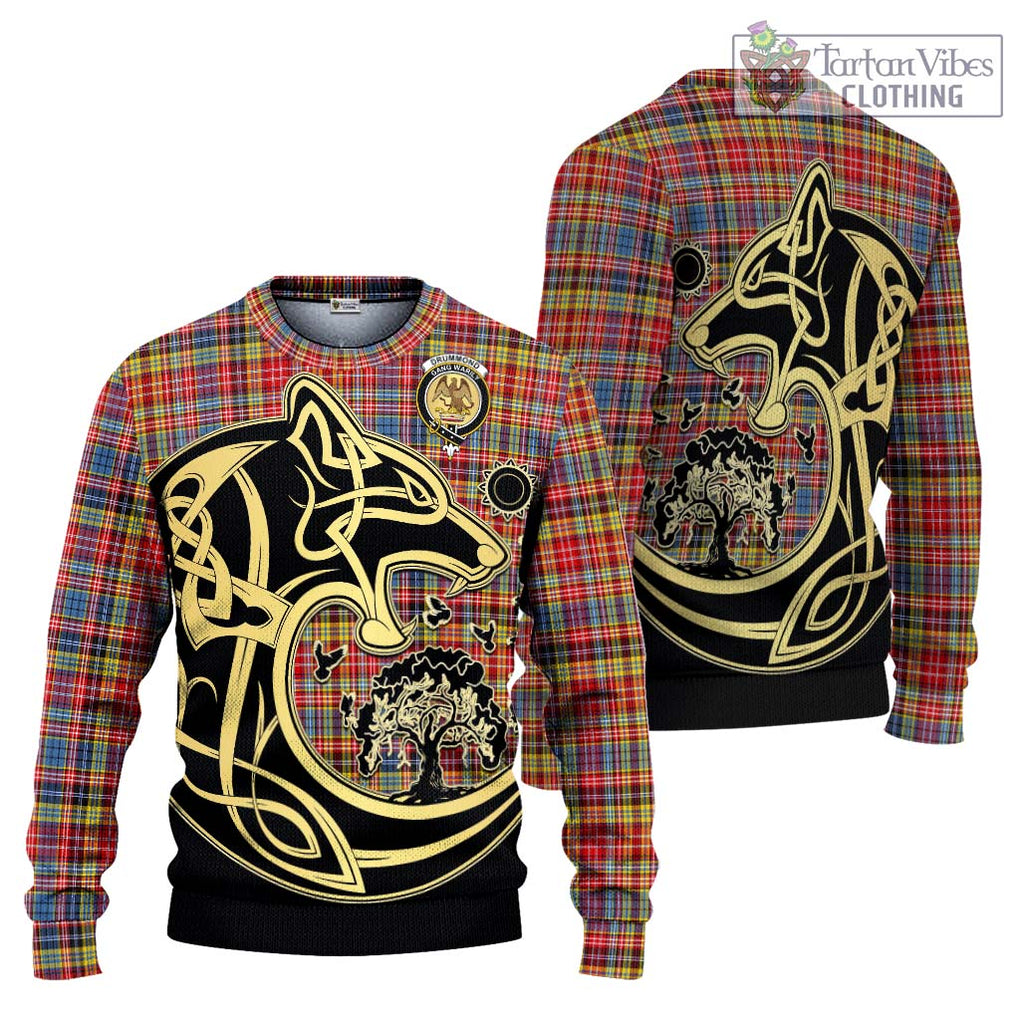 Drummond of Strathallan Modern Tartan Knitted Sweater with Family Crest Celtic Wolf Style Unisex - Tartan Vibes Clothing