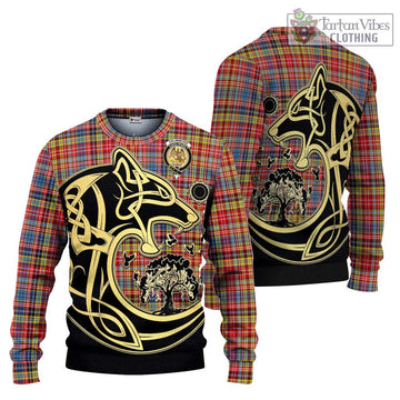 Drummond of Strathallan Modern Tartan Ugly Sweater with Family Crest Celtic Wolf Style