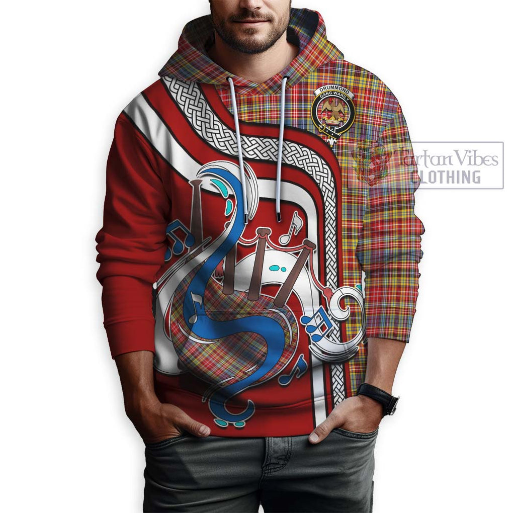 Drummond of Strathallan Modern Tartan Hoodie with Epic Bagpipe Style Zip Hoodie - Tartanvibesclothing Shop