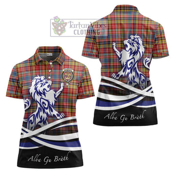 Drummond of Strathallan Modern Tartan Women's Polo Shirt with Alba Gu Brath Regal Lion Emblem