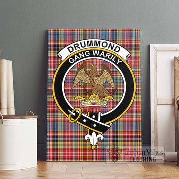 Drummond of Strathallan Modern Tartan Canvas Print Wall Art with Family Crest