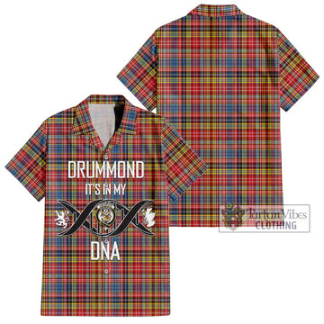 Drummond of Strathallan Modern Tartan Short Sleeve Button Shirt with Family Crest DNA In Me Style