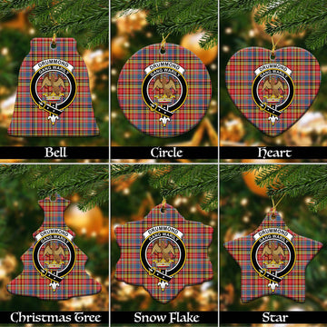 Drummond of Strathallan Modern Tartan Christmas Ceramic Ornaments with Family Crest