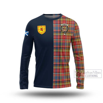 Drummond of Strathallan Modern Tartan Long Sleeve T-Shirt Alba with Scottish Lion Royal Arm Half Style