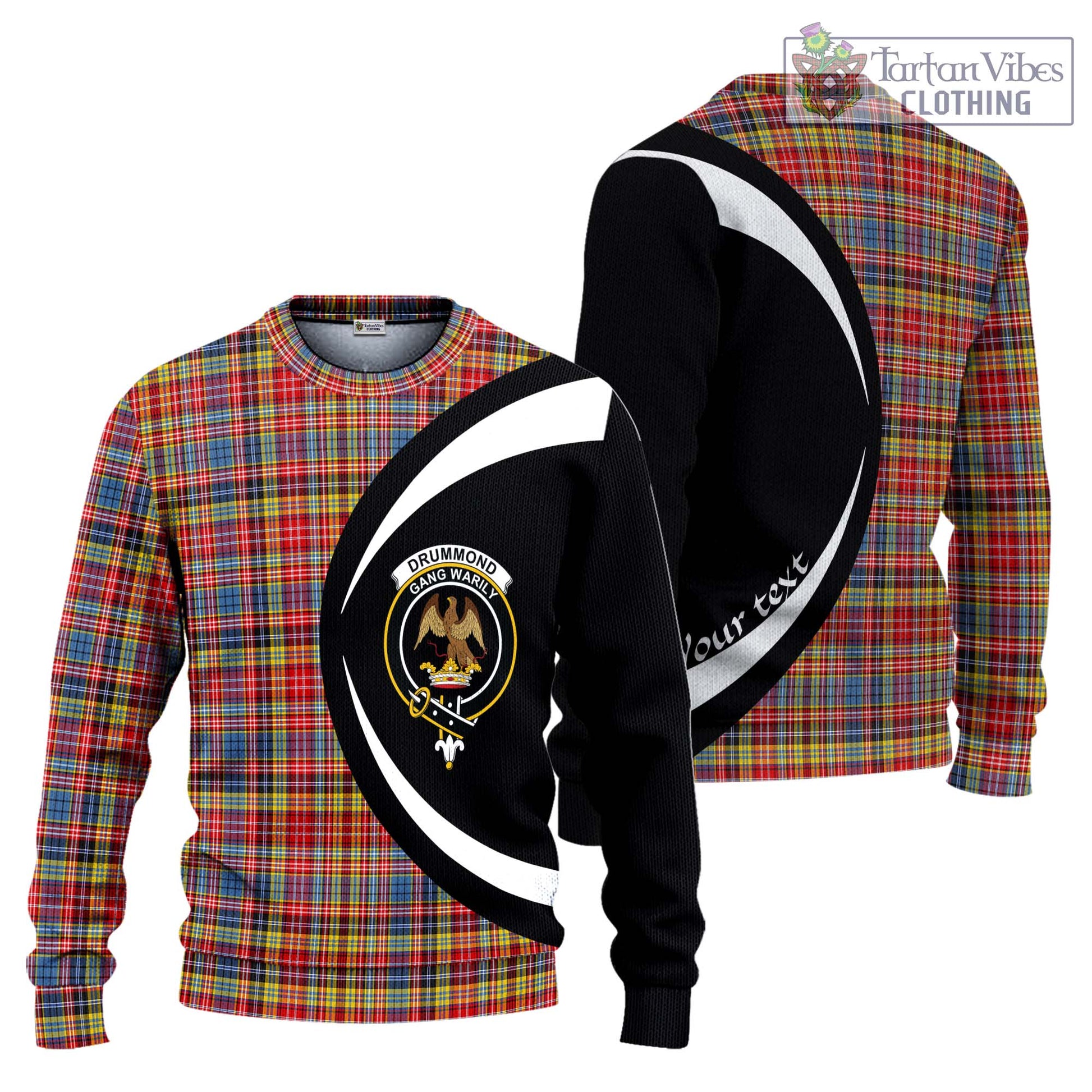 Drummond of Strathallan Modern Tartan Ugly Sweater with Family Crest Circle Style Unisex - Tartan Vibes Clothing