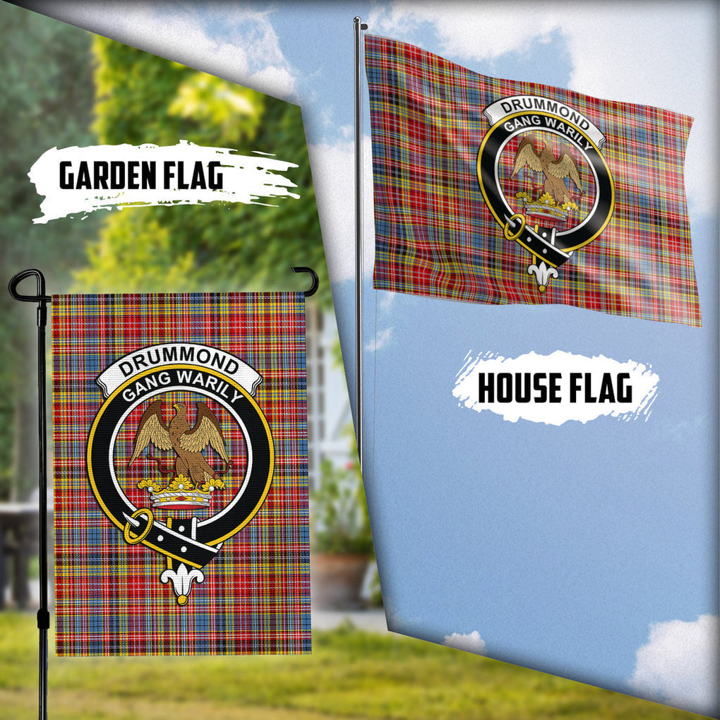 Drummond of Strathallan Modern Tartan Flag with Family Crest Garden Flag (Vertical) - Tartan Vibes Clothing