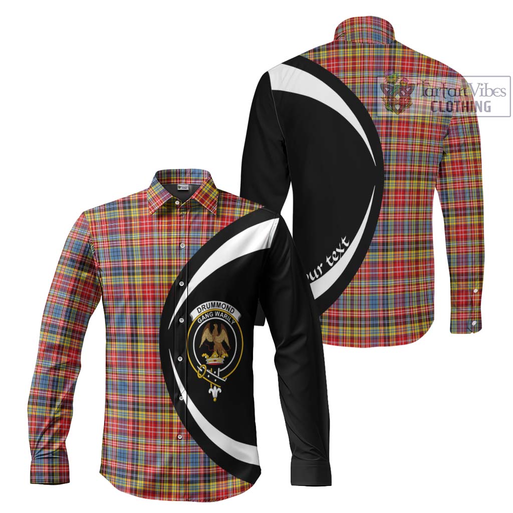 Drummond of Strathallan Modern Tartan Long Sleeve Button Up with Family Crest Circle Style Men's Shirt S - Tartan Vibes Clothing