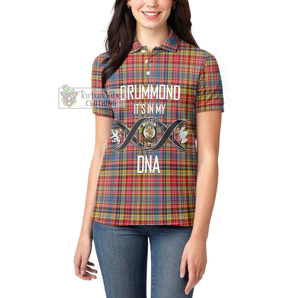 Drummond of Strathallan Modern Tartan Women's Polo Shirt with Family Crest DNA In Me Style Women - Tartanvibesclothing Shop