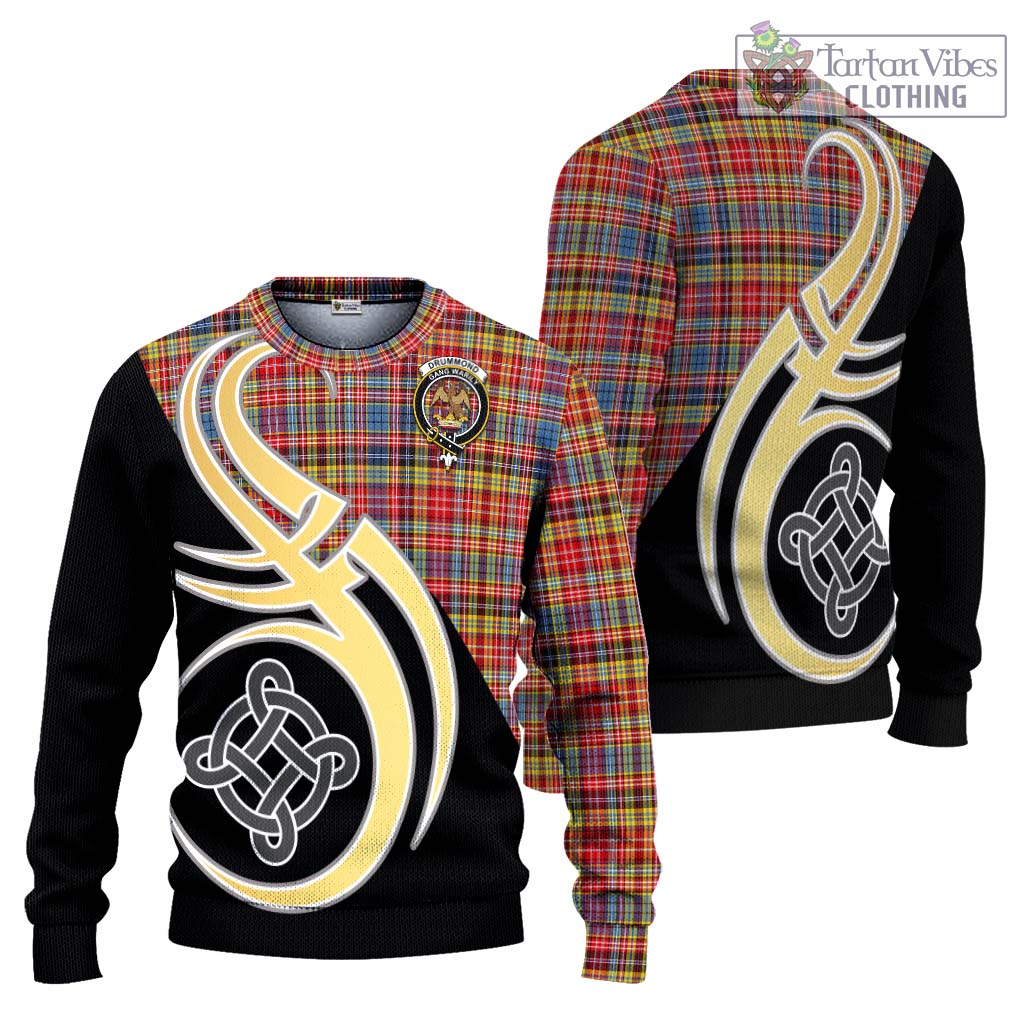 Drummond of Strathallan Modern Tartan Knitted Sweater with Family Crest and Celtic Symbol Style Unisex - Tartan Vibes Clothing