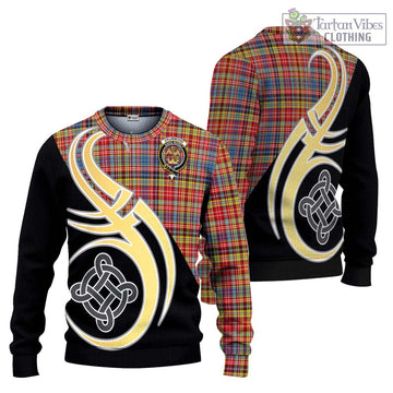 Drummond of Strathallan Modern Tartan Ugly Sweater with Family Crest and Celtic Symbol Style