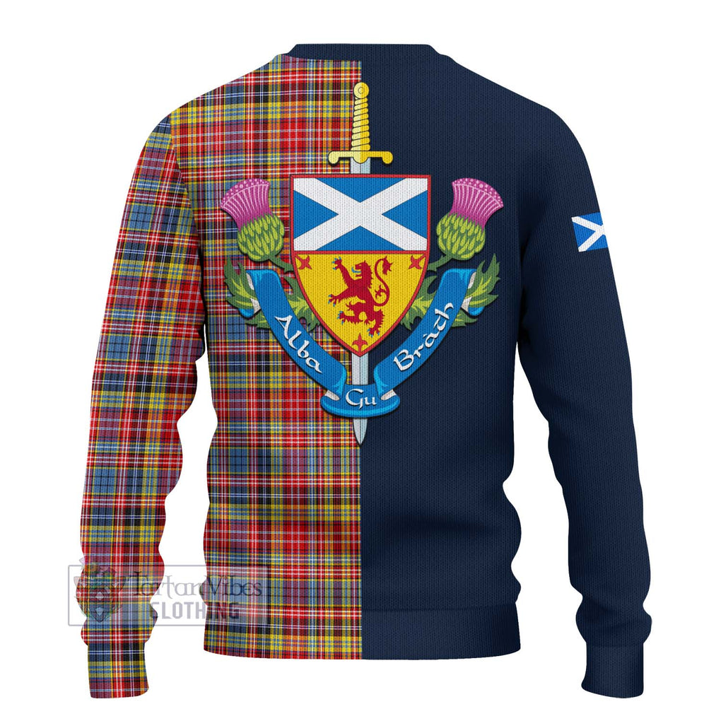 Tartan Vibes Clothing Drummond of Strathallan Modern Tartan Knitted Sweater with Scottish Lion Royal Arm Half Style