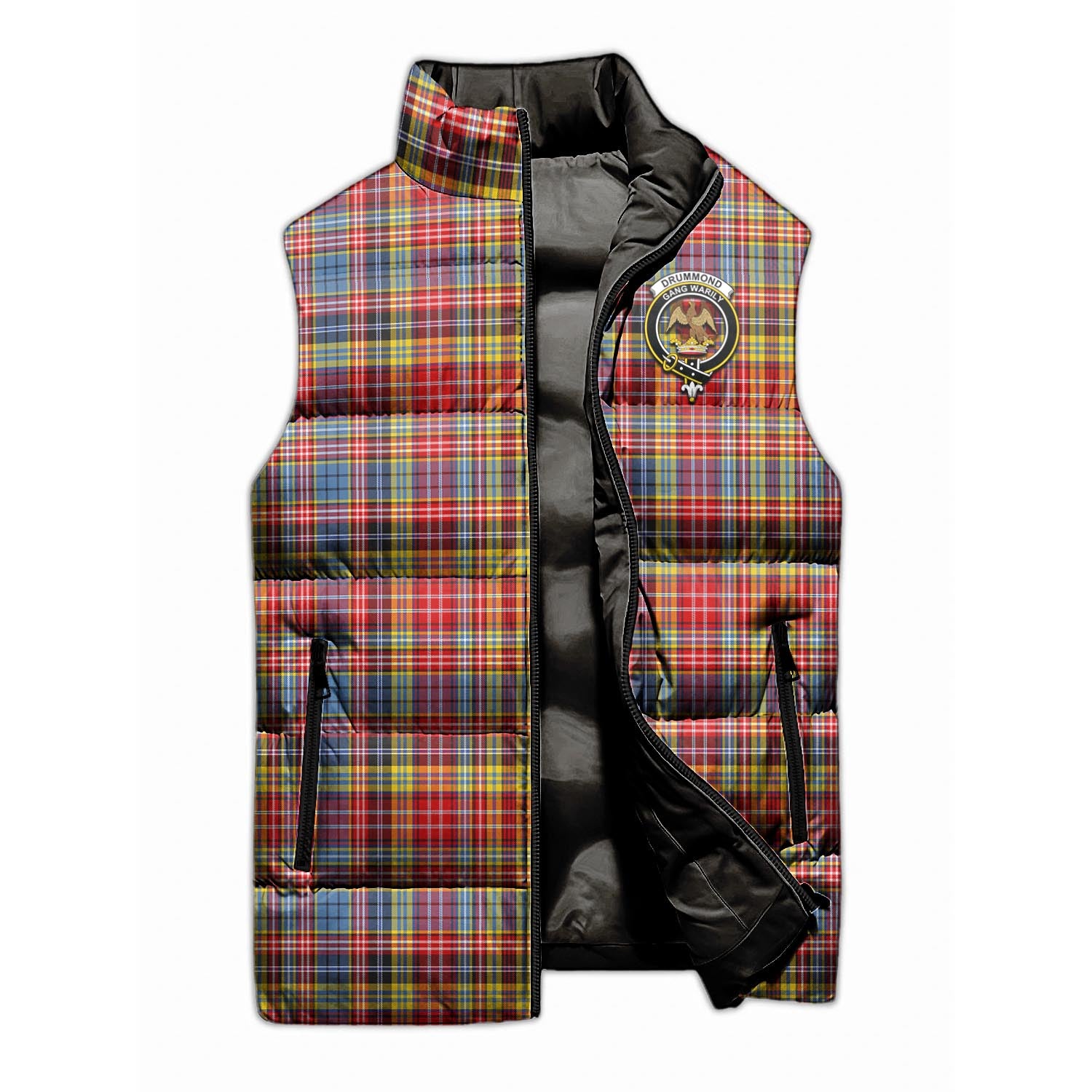 Drummond of Strathallan Modern Tartan Sleeveless Puffer Jacket with Family Crest - Tartanvibesclothing