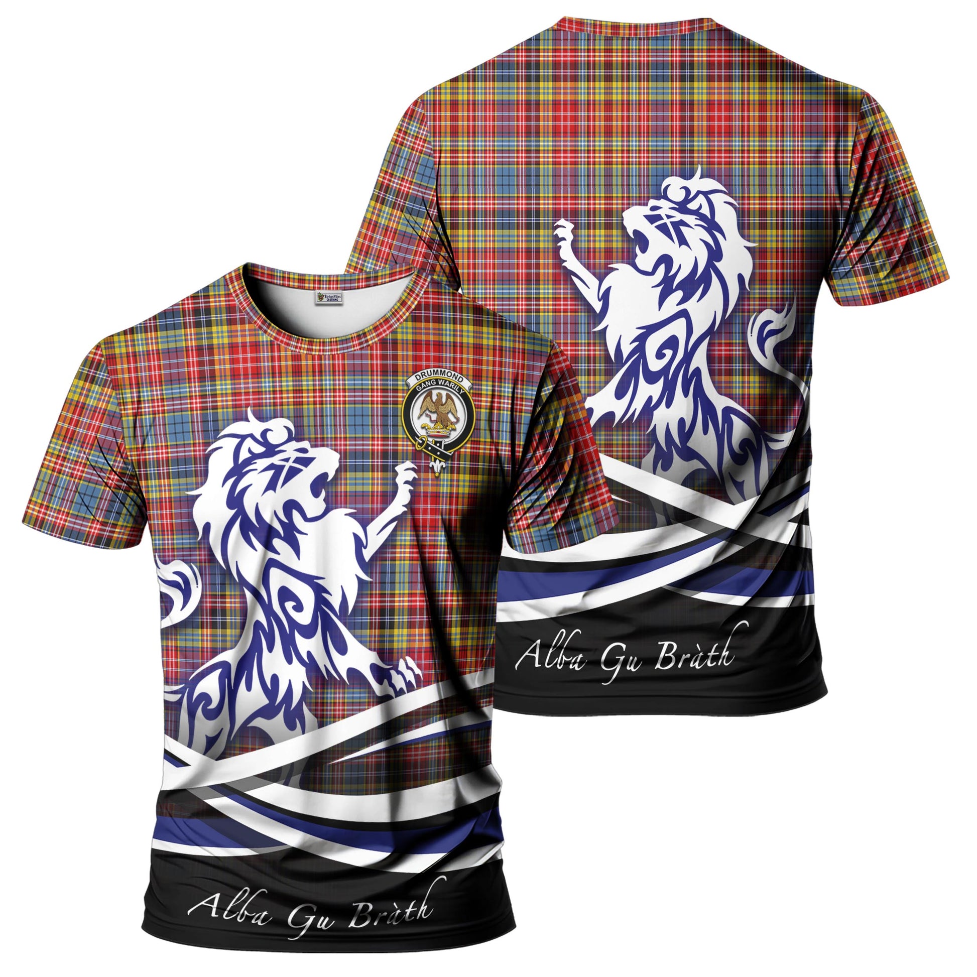 drummond-of-strathallan-modern-tartan-t-shirt-with-alba-gu-brath-regal-lion-emblem