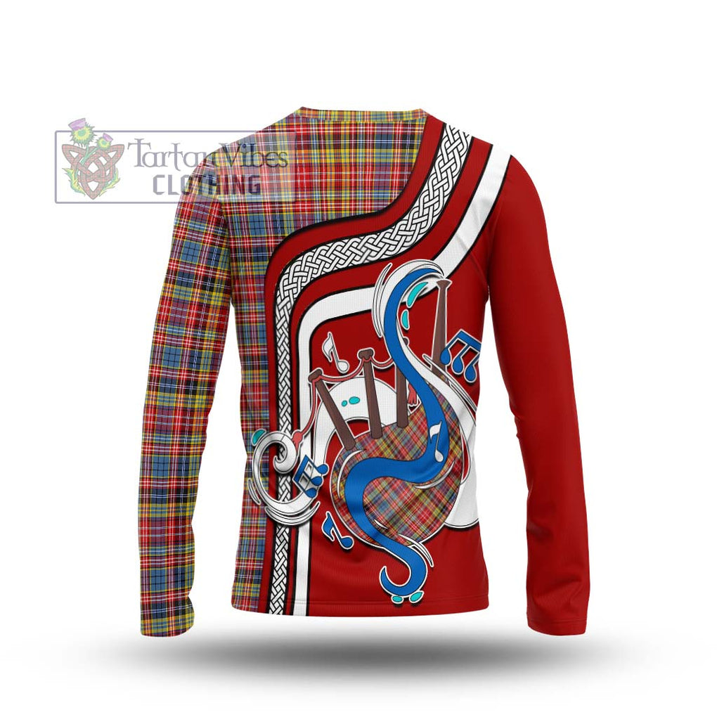 Tartan Vibes Clothing Drummond of Strathallan Modern Tartan Long Sleeve T-Shirt with Epic Bagpipe Style