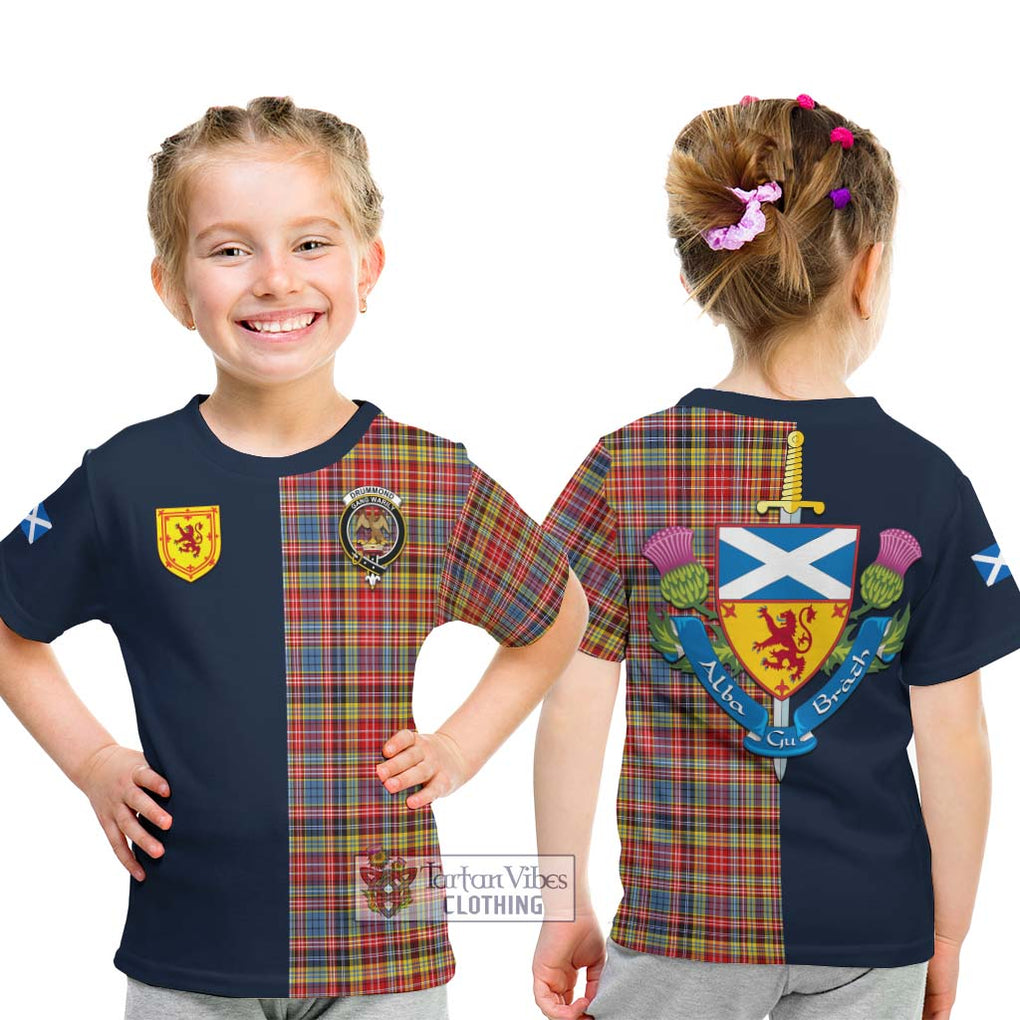 Tartan Vibes Clothing Drummond of Strathallan Modern Tartan Kid T-Shirt with Scottish Lion Royal Arm Half Style