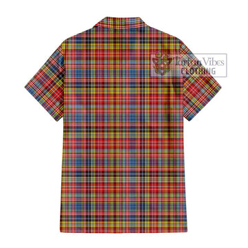 Drummond of Strathallan Modern Tartan Short Sleeve Button Shirt with Family Crest DNA In Me Style