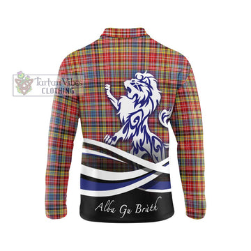 Drummond of Strathallan Modern Tartan Long Sleeve Polo Shirt with Alba Gu Brath Regal Lion Emblem