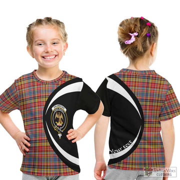 Drummond of Strathallan Modern Tartan Kid T-Shirt with Family Crest Circle Style