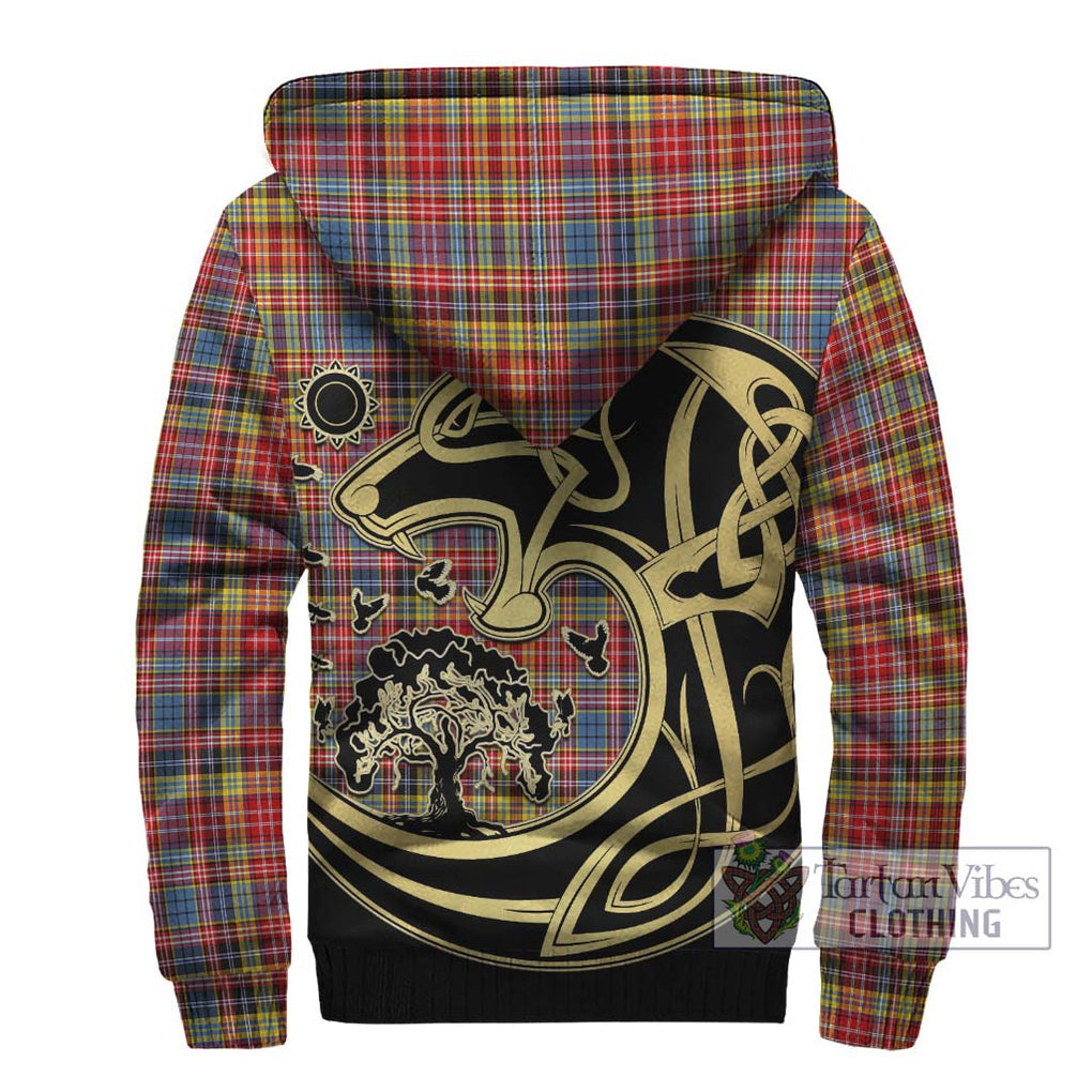 Drummond of Strathallan Modern Tartan Sherpa Hoodie with Family Crest Celtic Wolf Style - Tartan Vibes Clothing