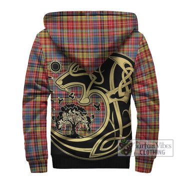 Drummond of Strathallan Modern Tartan Sherpa Hoodie with Family Crest Celtic Wolf Style