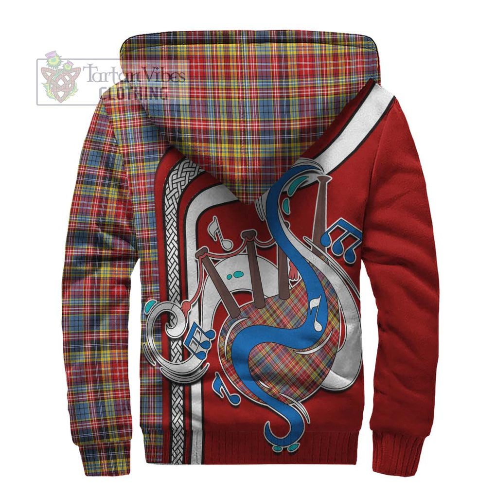 Drummond of Strathallan Modern Tartan Sherpa Hoodie with Epic Bagpipe Style - Tartanvibesclothing Shop