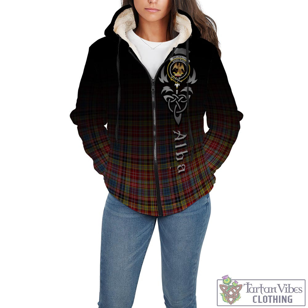 Tartan Vibes Clothing Drummond of Strathallan Modern Tartan Sherpa Hoodie Featuring Alba Gu Brath Family Crest Celtic Inspired