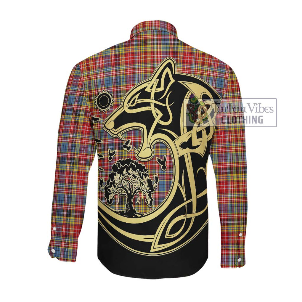 Drummond of Strathallan Modern Tartan Long Sleeve Button Shirt with Family Crest Celtic Wolf Style Men's Shirt - Tartan Vibes Clothing