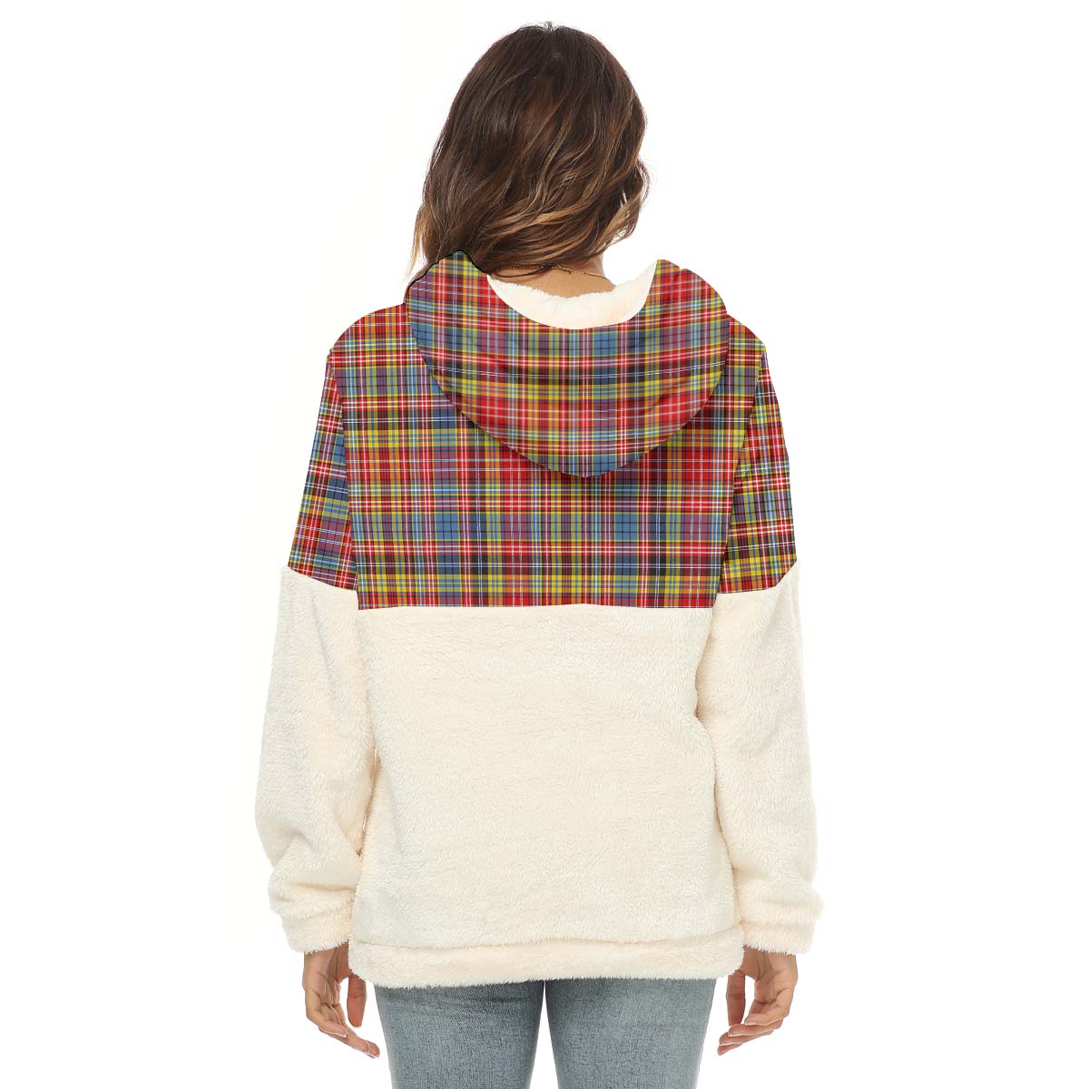 Drummond of Strathallan Modern Tartan Women's Borg Fleece Hoodie With Half Zip - Tartan Vibes Clothing