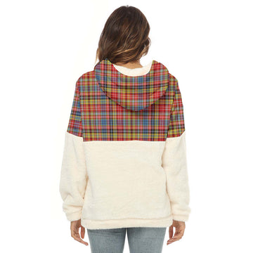 Drummond of Strathallan Modern Tartan Women's Borg Fleece Hoodie With Half Zip