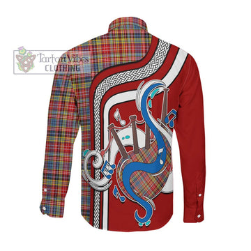 Drummond of Strathallan Modern Tartan Long Sleeve Button Shirt with Epic Bagpipe Style