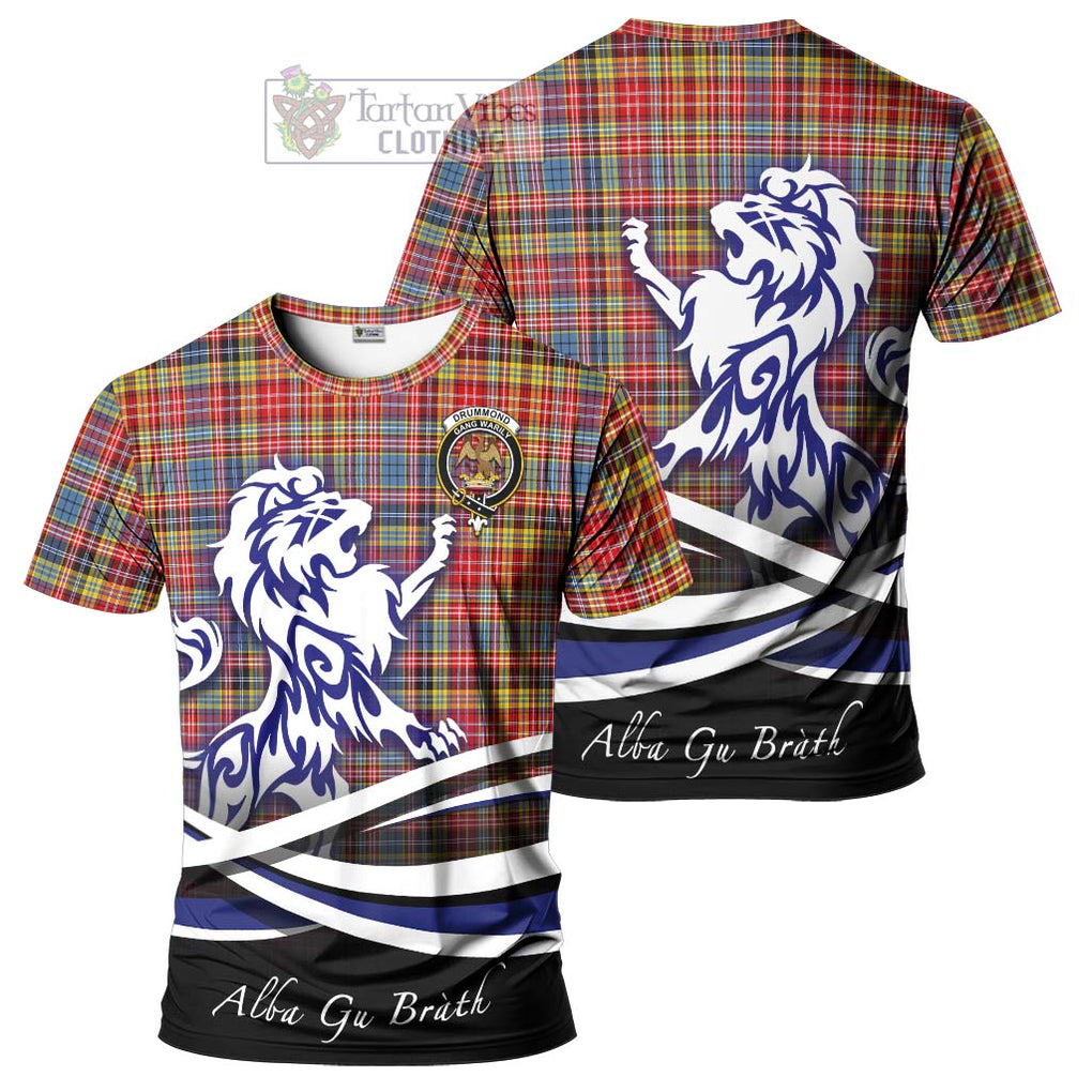 Tartan Vibes Clothing Drummond of Strathallan Modern Tartan Cotton T-shirt with Alba Gu Brath Regal Lion Emblem