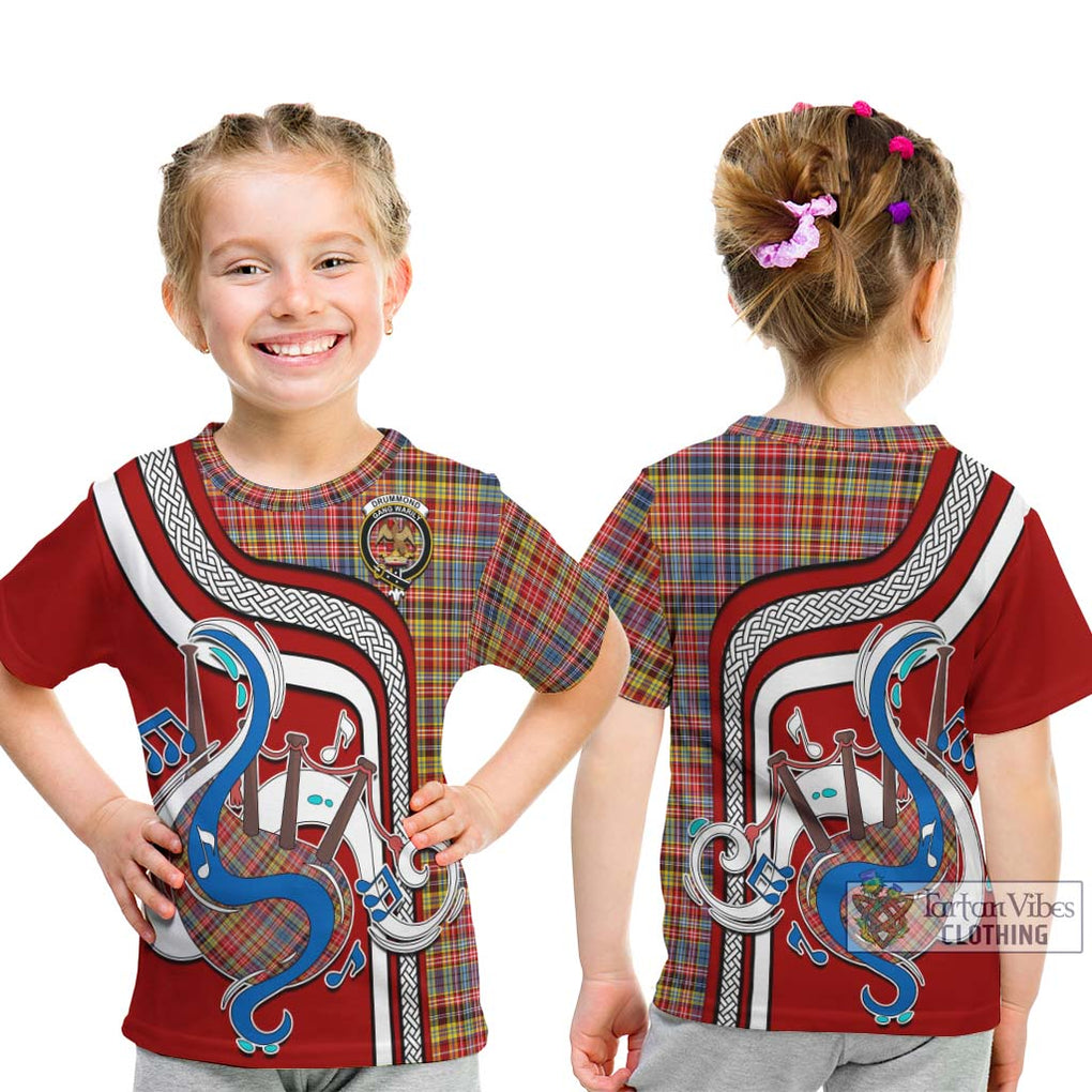 Tartan Vibes Clothing Drummond of Strathallan Modern Tartan Kid T-Shirt with Epic Bagpipe Style