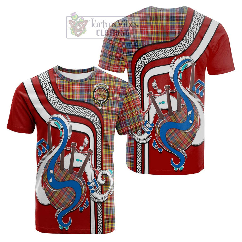 Tartan Vibes Clothing Drummond of Strathallan Modern Tartan Cotton T-shirt with Epic Bagpipe Style