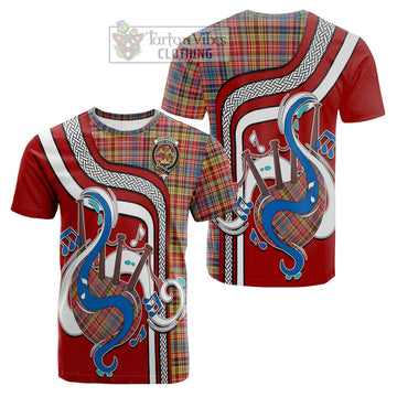 Drummond of Strathallan Modern Tartan Cotton T-shirt with Epic Bagpipe Style