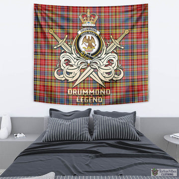 Drummond of Strathallan Modern Tartan Tapestry with Clan Crest and the Golden Sword of Courageous Legacy