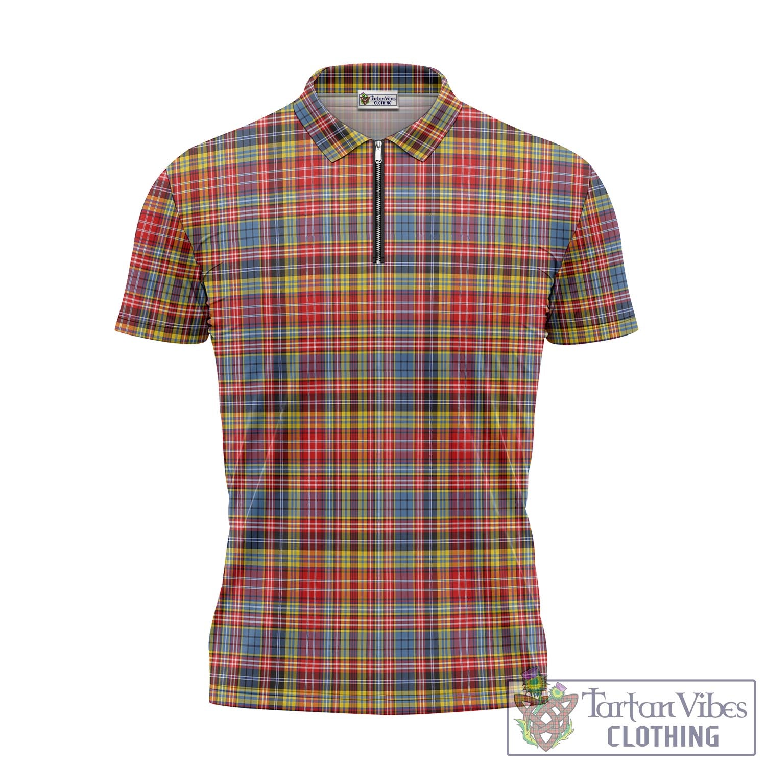 Tartan Vibes Clothing Drummond of Strathallan Modern Tartan Zipper Polo Shirt