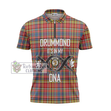 Drummond of Strathallan Modern Tartan Zipper Polo Shirt with Family Crest DNA In Me Style