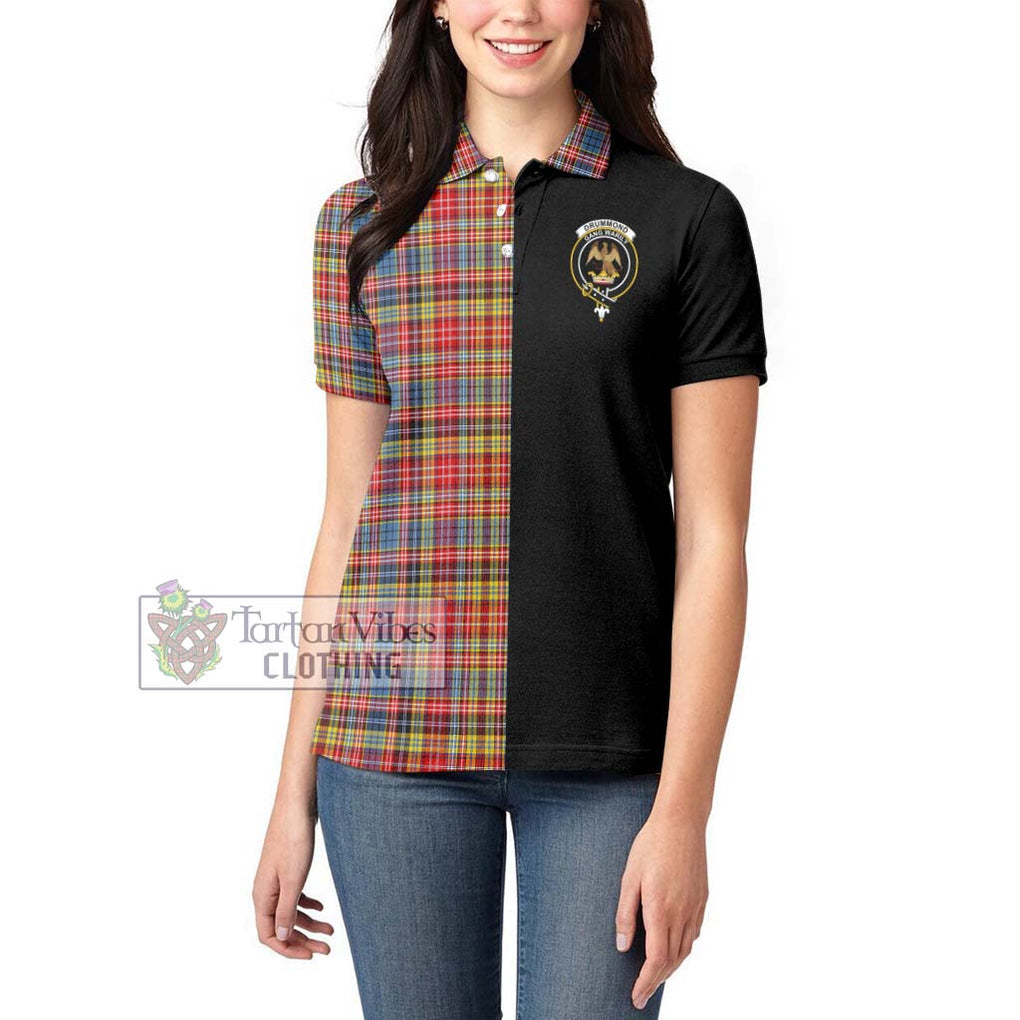 Drummond of Strathallan Modern Tartan Women's Polo Shirt with Family Crest and Half Of Me Style - Tartanvibesclothing Shop