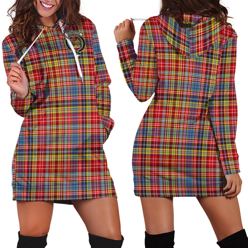 Drummond of Strathallan Modern Tartan Hoodie Dress with Family Crest - Tartan Vibes Clothing