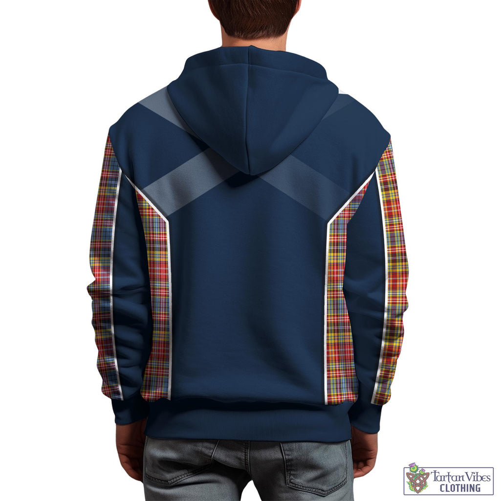 Tartan Vibes Clothing Drummond of Strathallan Modern Tartan Hoodie with Family Crest and Scottish Thistle Vibes Sport Style