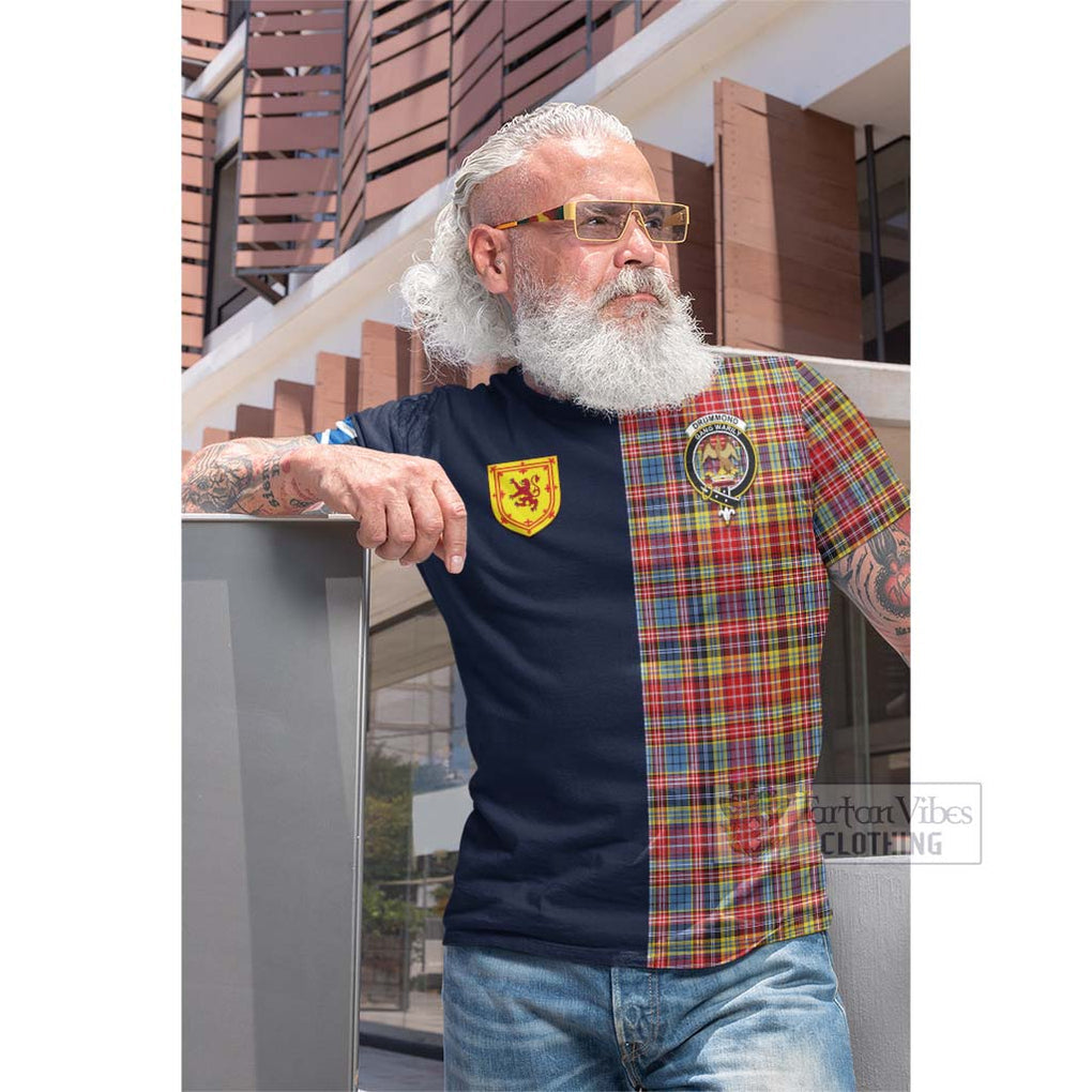 Tartan Vibes Clothing Drummond of Strathallan Modern Tartan Cotton T-shirt with Scottish Lion Royal Arm Half Style