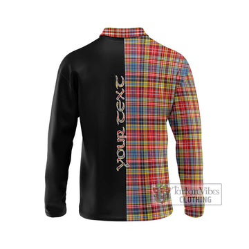 Drummond of Strathallan Modern Tartan Long Sleeve Polo Shirt with Family Crest and Half Of Me Style