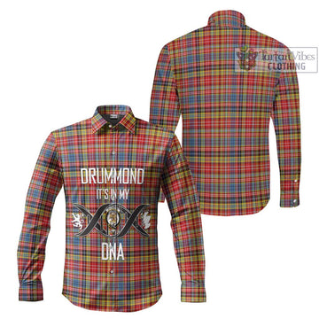 Drummond of Strathallan Modern Tartan Long Sleeve Button Shirt with Family Crest DNA In Me Style