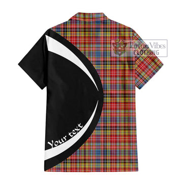 Drummond of Strathallan Modern Tartan Short Sleeve Button Up with Family Crest Circle Style