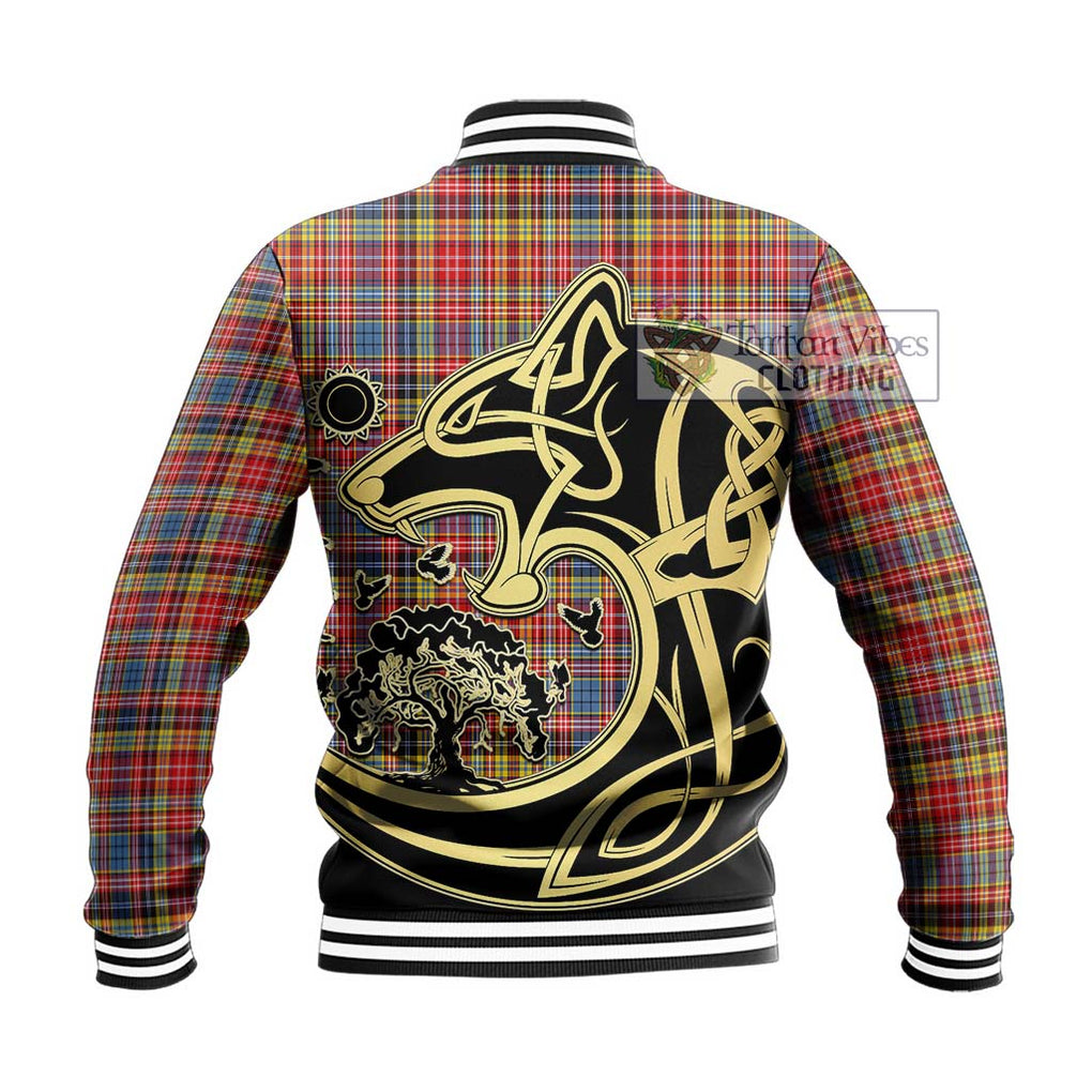 Drummond of Strathallan Modern Tartan Baseball Jacket with Family Crest Celtic Wolf Style - Tartan Vibes Clothing