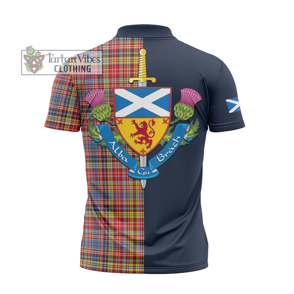 Tartan Vibes Clothing Drummond of Strathallan Modern Tartan Zipper Polo Shirt with Scottish Lion Royal Arm Half Style